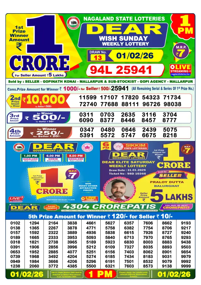 Dhankesari Result for 01-02-2026 1:00 Morning Draw - Winning Numbers