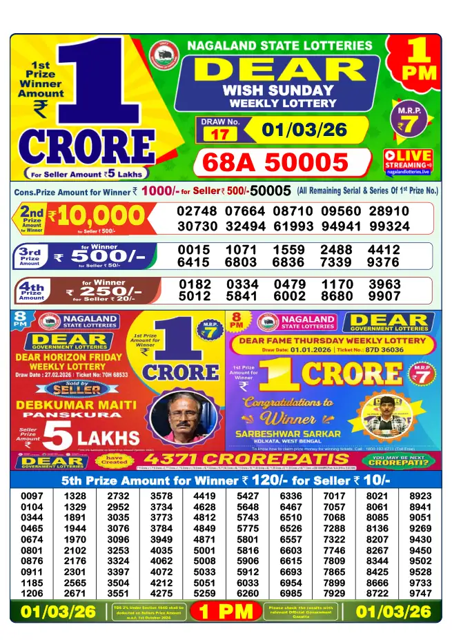 Dhankesari Result for 02-03-2026 1:00 PM Morning Draw - Winning Numbers