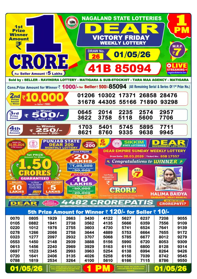 Dhankesari Result for 01-05-2026 1:00 PM Morning Draw - Winning Numbers