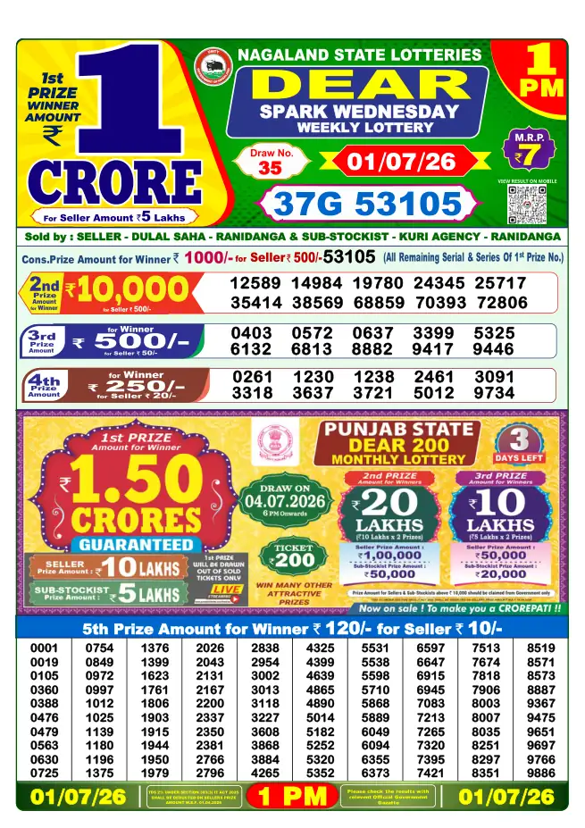 Dhankesari Result for 01-07-2026 1:00 PM Morning Draw - Winning Numbers