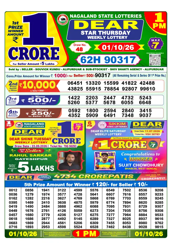 Dhankesari Result for 02-10-2026 1:00 PM Morning Draw - Winning Numbers