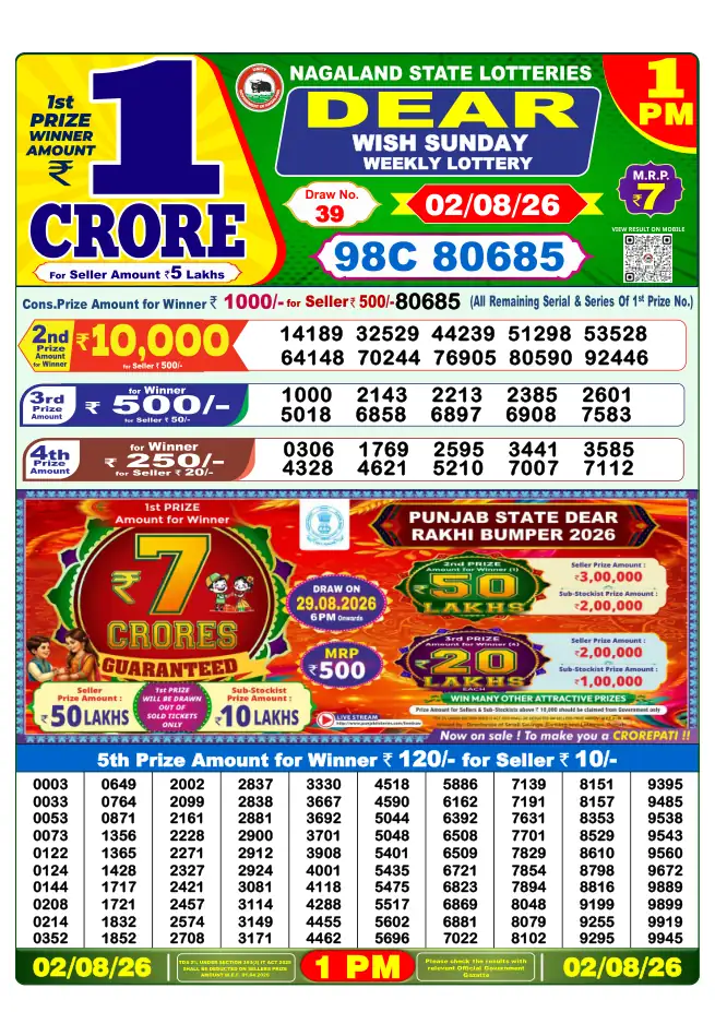 Dhankesari Result for 03-08-2026 1:00 PM Morning Draw - Winning Numbers