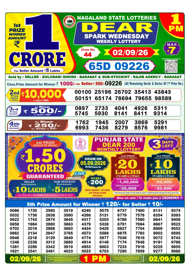 Dhankesari Result for 03-09-2026 1:00 PM Morning Draw - Winning Numbers