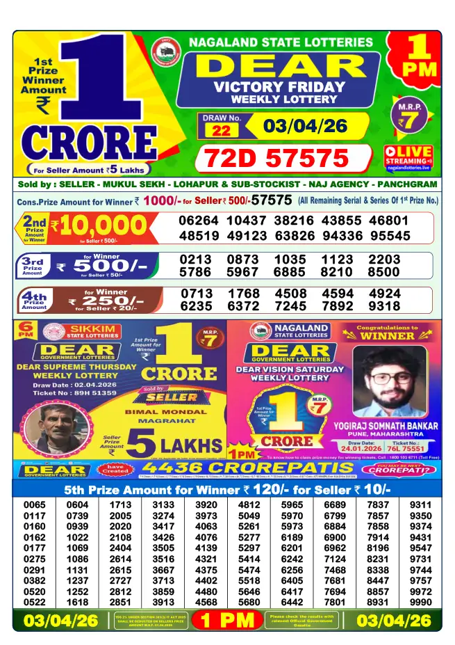 Dhankesari Result for 03-04-2026 1:00 PM Morning Draw - Winning Numbers