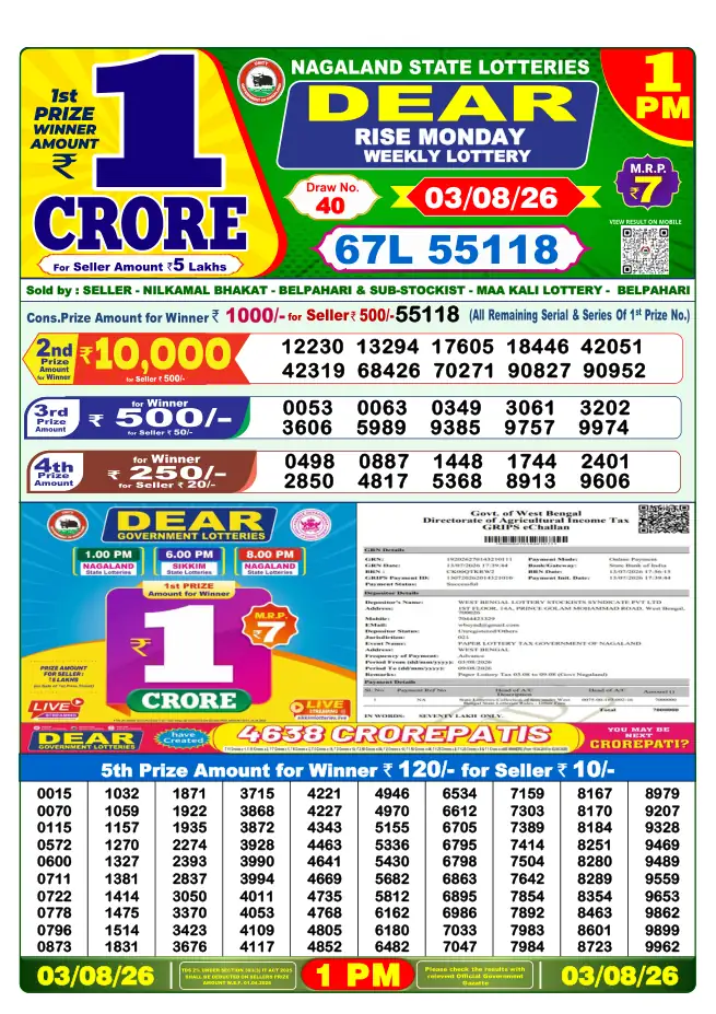 Dhankesari Result for 04-08-2026 1:00 PM Morning Draw - Winning Numbers