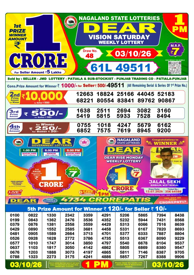Dhankesari Result for 04-10-2026 1:00 PM Morning Draw - Winning Numbers