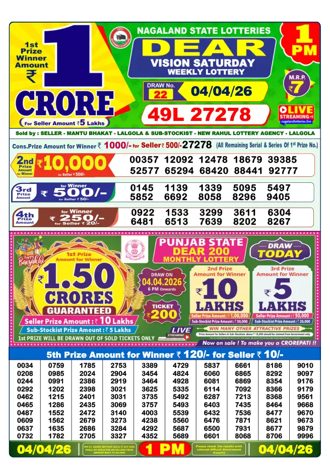 Dhankesari Result for 05-04-2026 1:00 PM Morning Draw - Winning Numbers