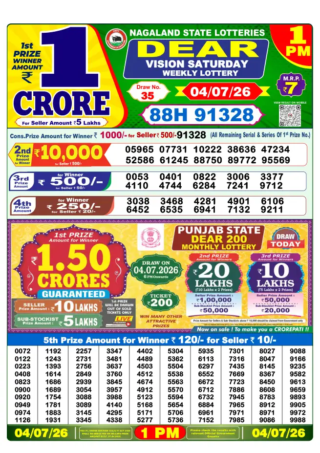 Dhankesari Result for 04-07-2026 1:00 PM Morning Draw - Winning Numbers