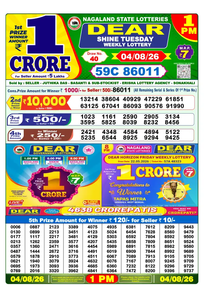 Dhankesari Result for 05-08-2026 1:00 PM Morning Draw - Winning Numbers