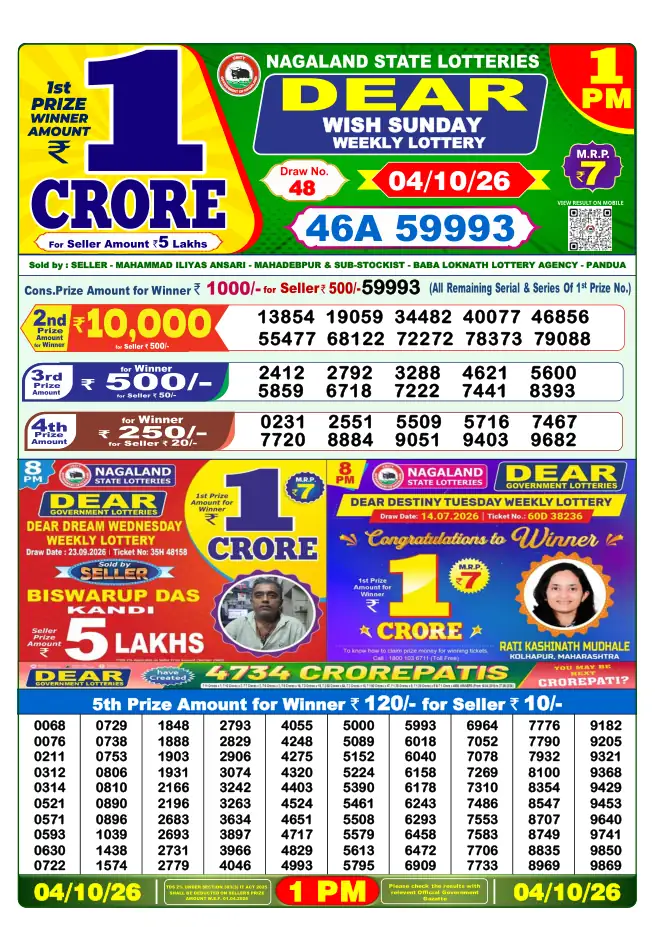 Dhankesari Result for 05-10-2026 1:00 PM Morning Draw - Winning Numbers