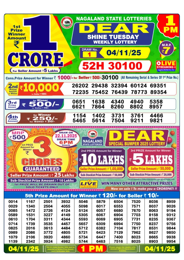 Dhankesari Result for 04-11-2025 1:00 Morning Draw - Winning Numbers