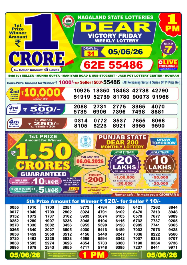 Dhankesari Result for 05-06-2026 1:00 PM Morning Draw - Winning Numbers