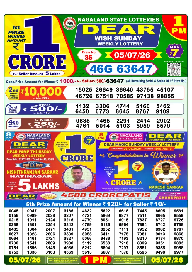 Dhankesari Result for 05-07-2026 1:00 PM Morning Draw - Winning Numbers