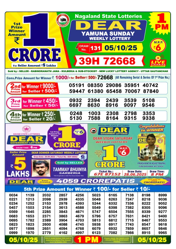 Dhankesari Result for 05-10-2025 1:00 Morning Draw - Winning Numbers