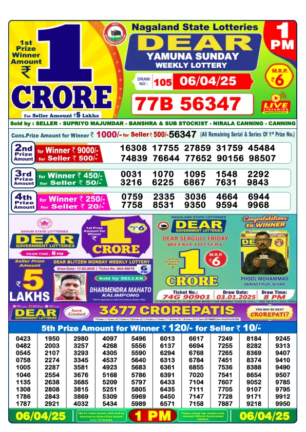 Dhankesari Result for 06-04-2025 1:00 Morning Draw - Winning Numbers