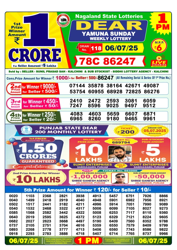 Dhankesari Result for 06-07-2025 1:00 Morning Draw - Winning Numbers