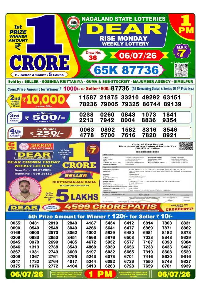 Dhankesari Result for 06-07-2026 1:00 PM Morning Draw - Winning Numbers