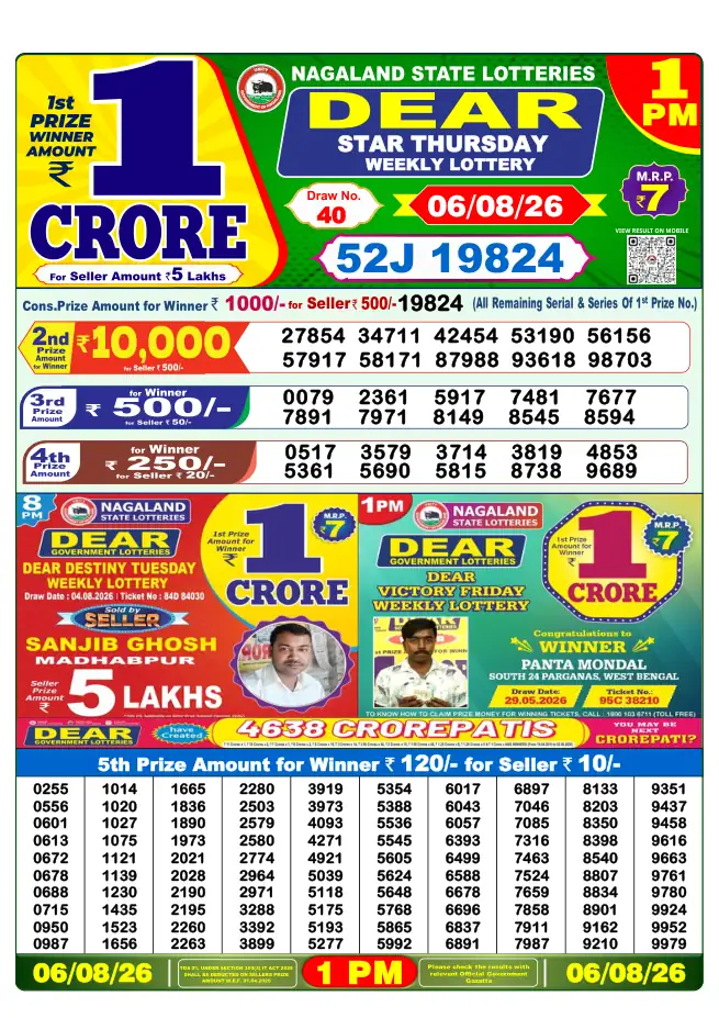 Dhankesari Result for 07-08-2026 1:00 PM Morning Draw - Winning Numbers