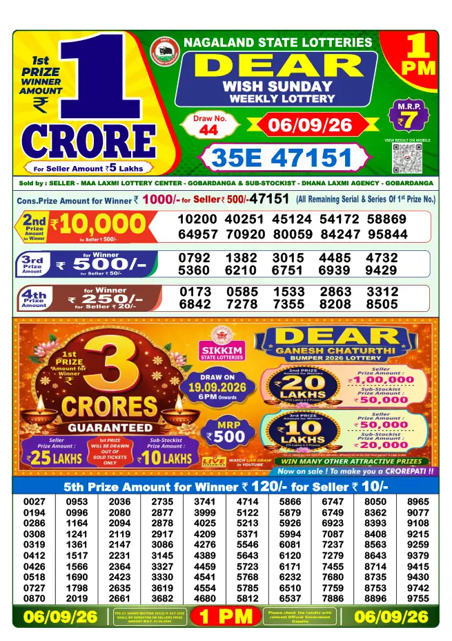 Dhankesari Result for 07-09-2026 1:00 PM Morning Draw - Winning Numbers