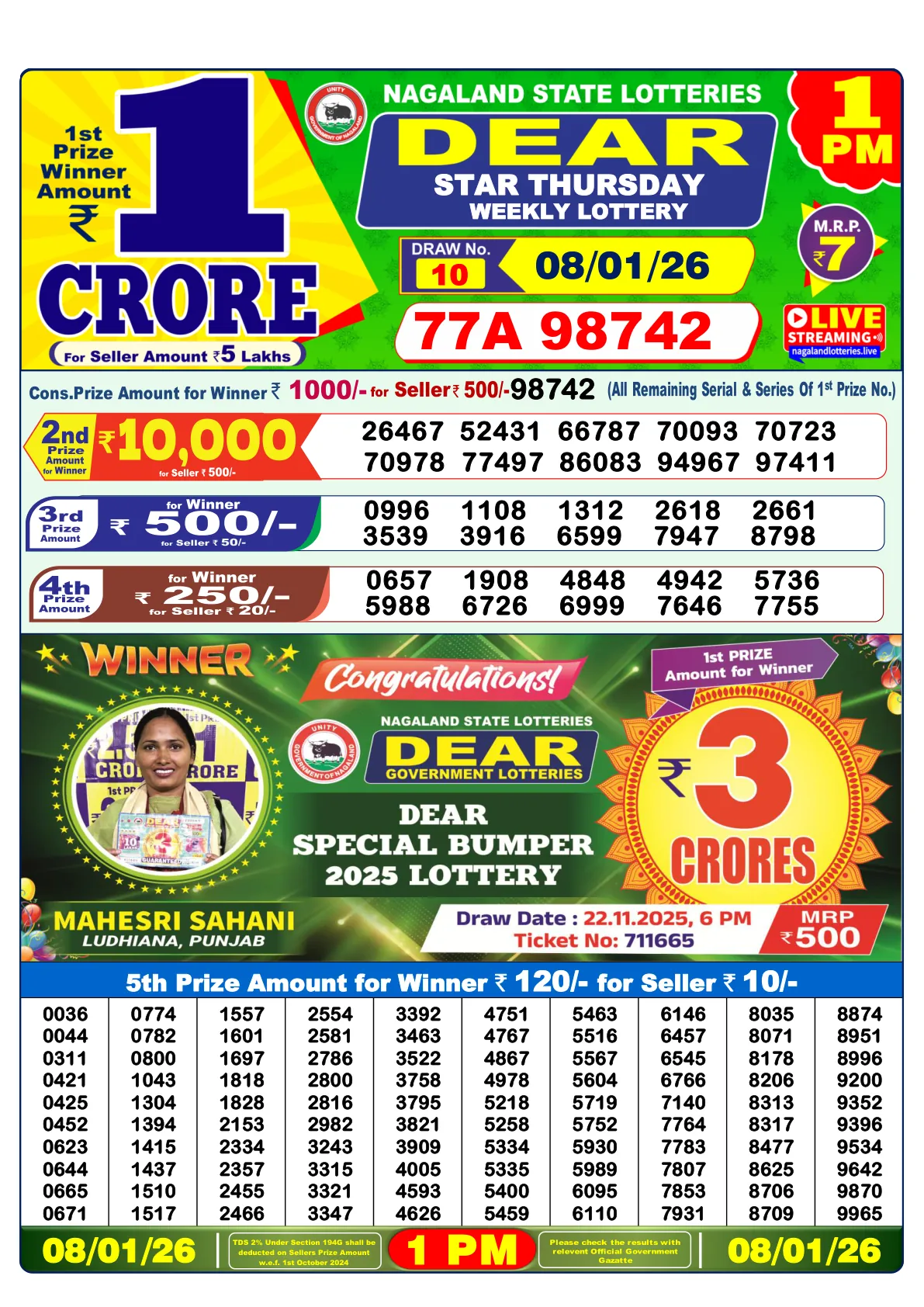 Dhankesari Result for 08-01-2026 1:00 Morning Draw - Winning Numbers