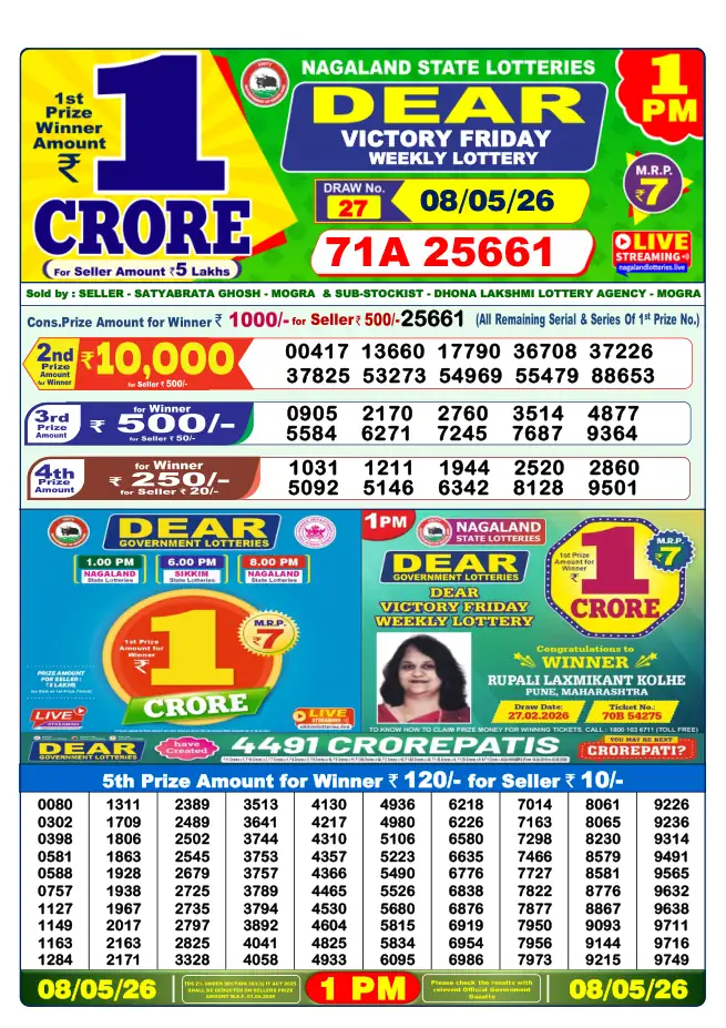 Dhankesari Result for 08-05-2026 1:00 PM Morning Draw - Winning Numbers