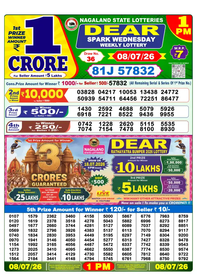 Dhankesari Result for 08-07-2026 1:00 PM Morning Draw - Winning Numbers