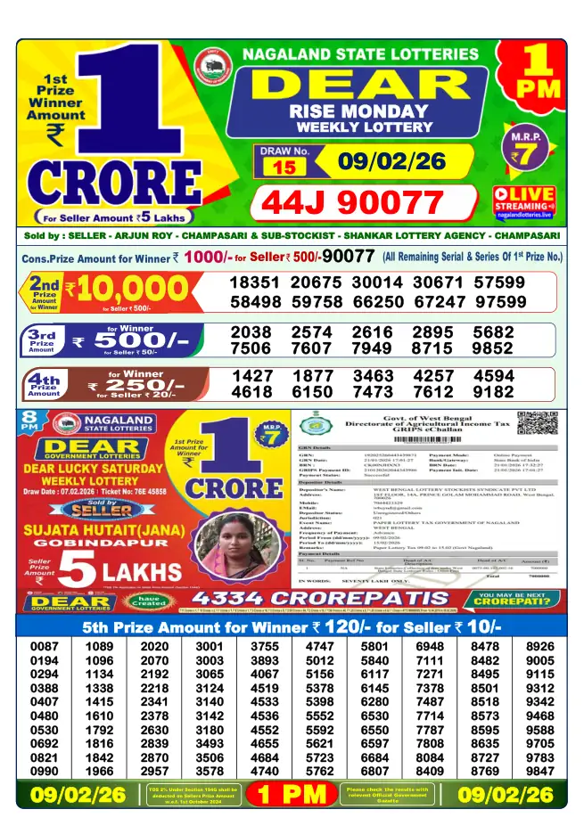 Dhankesari Result for 10-02-2026 1:00 PM Morning Draw - Winning Numbers