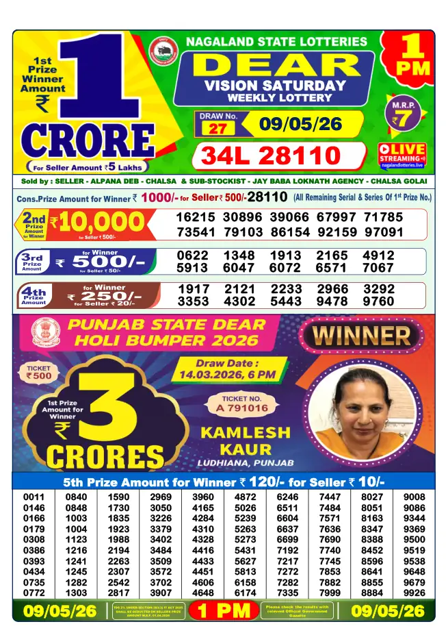 Dhankesari Result for 09-05-2026 1:00 PM Morning Draw - Winning Numbers