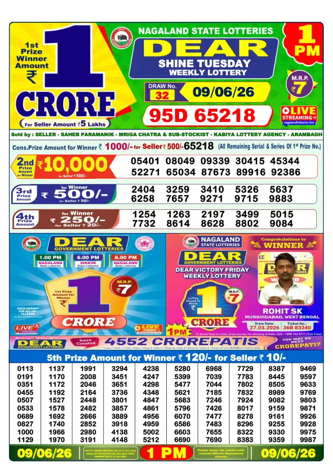 Dhankesari Result for 09-06-2026 1:00 PM Morning Draw - Winning Numbers