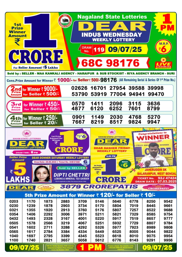 Dhankesari Result for 09-07-2025 1:00 Morning Draw - Winning Numbers