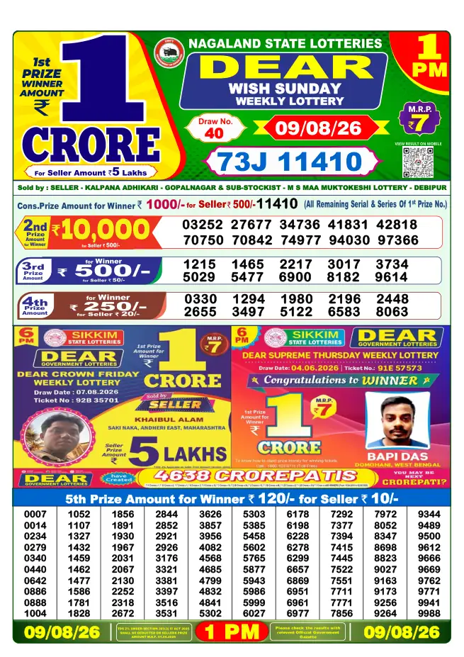 Dhankesari Result for 09-08-2026 1:00 PM Morning Draw - Winning Numbers