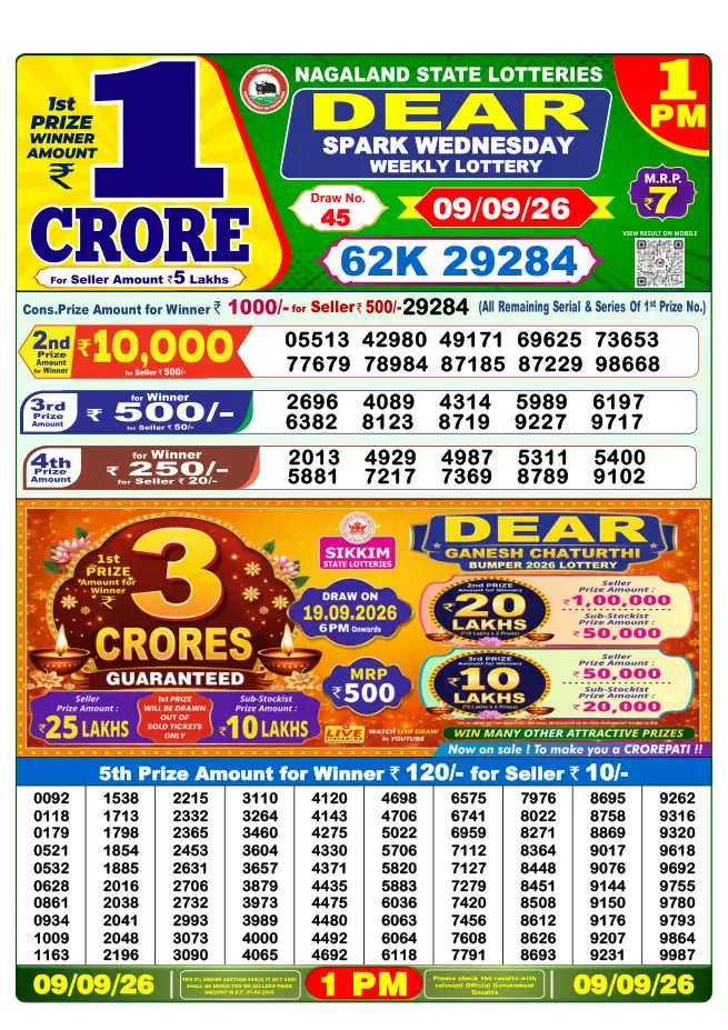 Dhankesari Result for 09-09-2026 1:00 PM Morning Draw - Winning Numbers