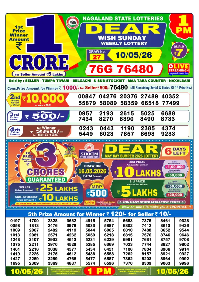 Dhankesari Result for 10-05-2026 1:00 PM Morning Draw - Winning Numbers