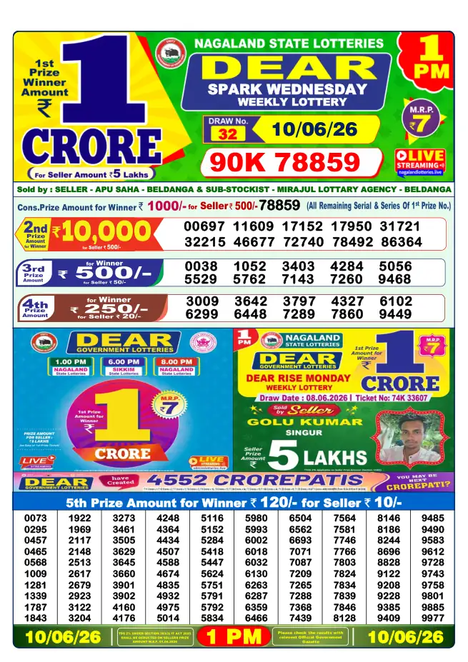 Dhankesari Result for 10-06-2026 1:00 PM Morning Draw - Winning Numbers