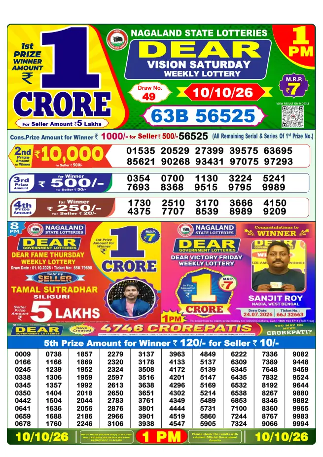 Dhankesari Result for 11-10-2026 1:00 PM Morning Draw - Winning Numbers