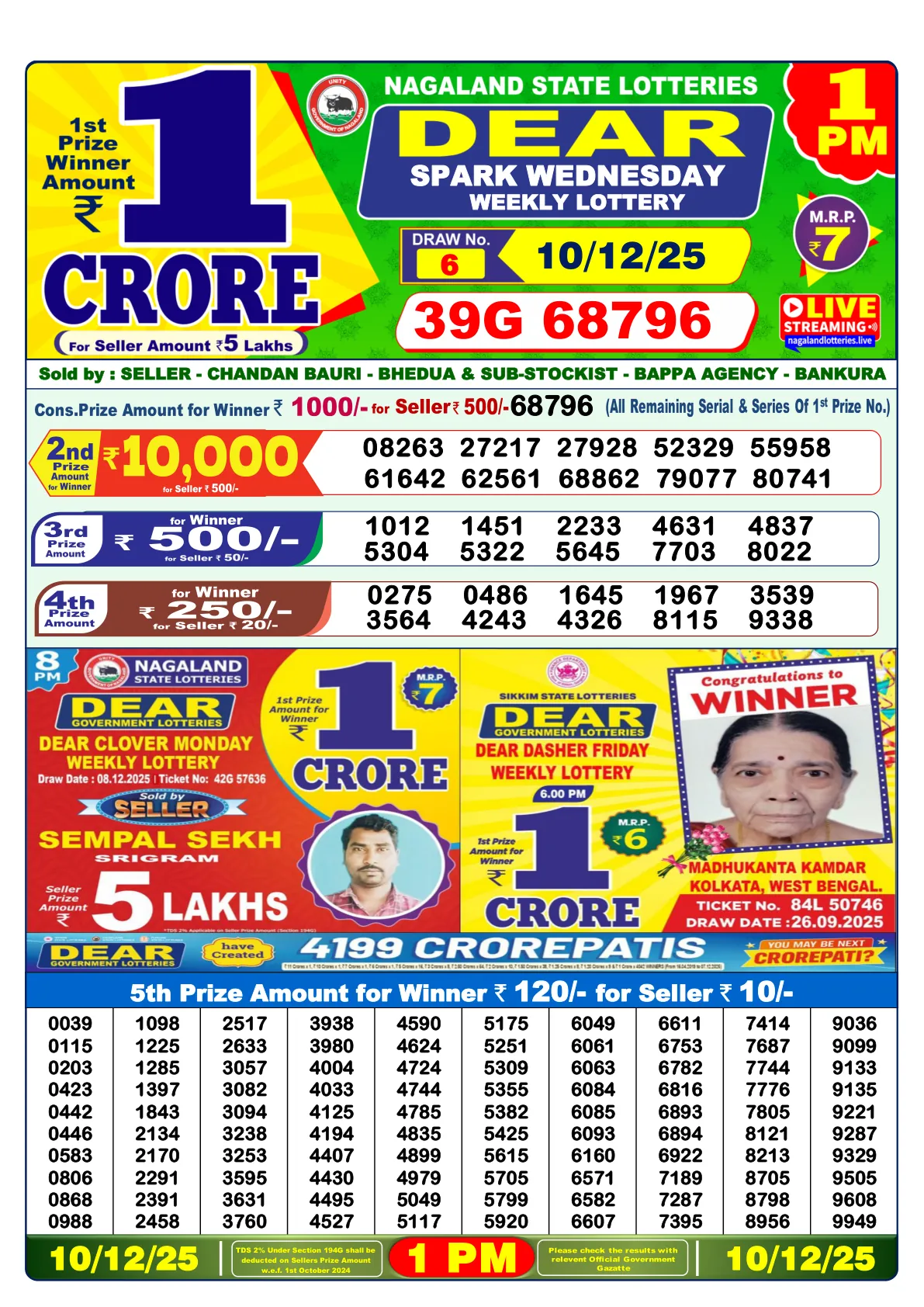 Dhankesari Result for 10-12-2025 1:00 Morning Draw - Winning Numbers