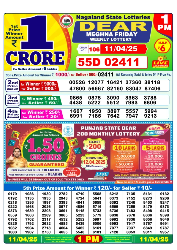 Dhankesari Result for 11-04-2025 1:00 Morning Draw - Winning Numbers