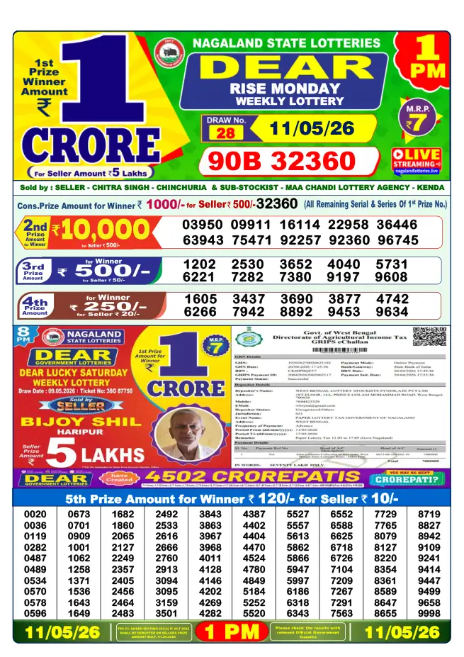 Dhankesari Result for 11-05-2026 1:00 PM Morning Draw - Winning Numbers