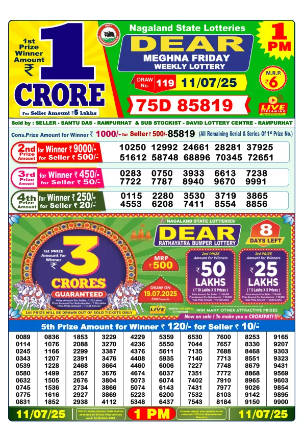 Dhankesari Result for 11-07-2025 1:00 Morning Draw - Winning Numbers