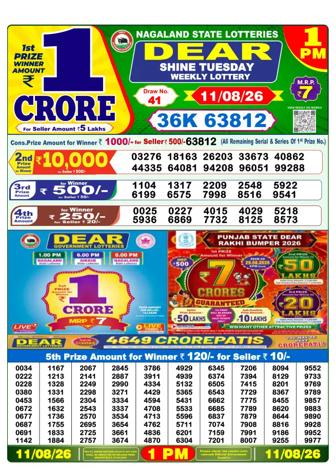 Dhankesari Result for 11-08-2026 1:00 PM Morning Draw - Winning Numbers