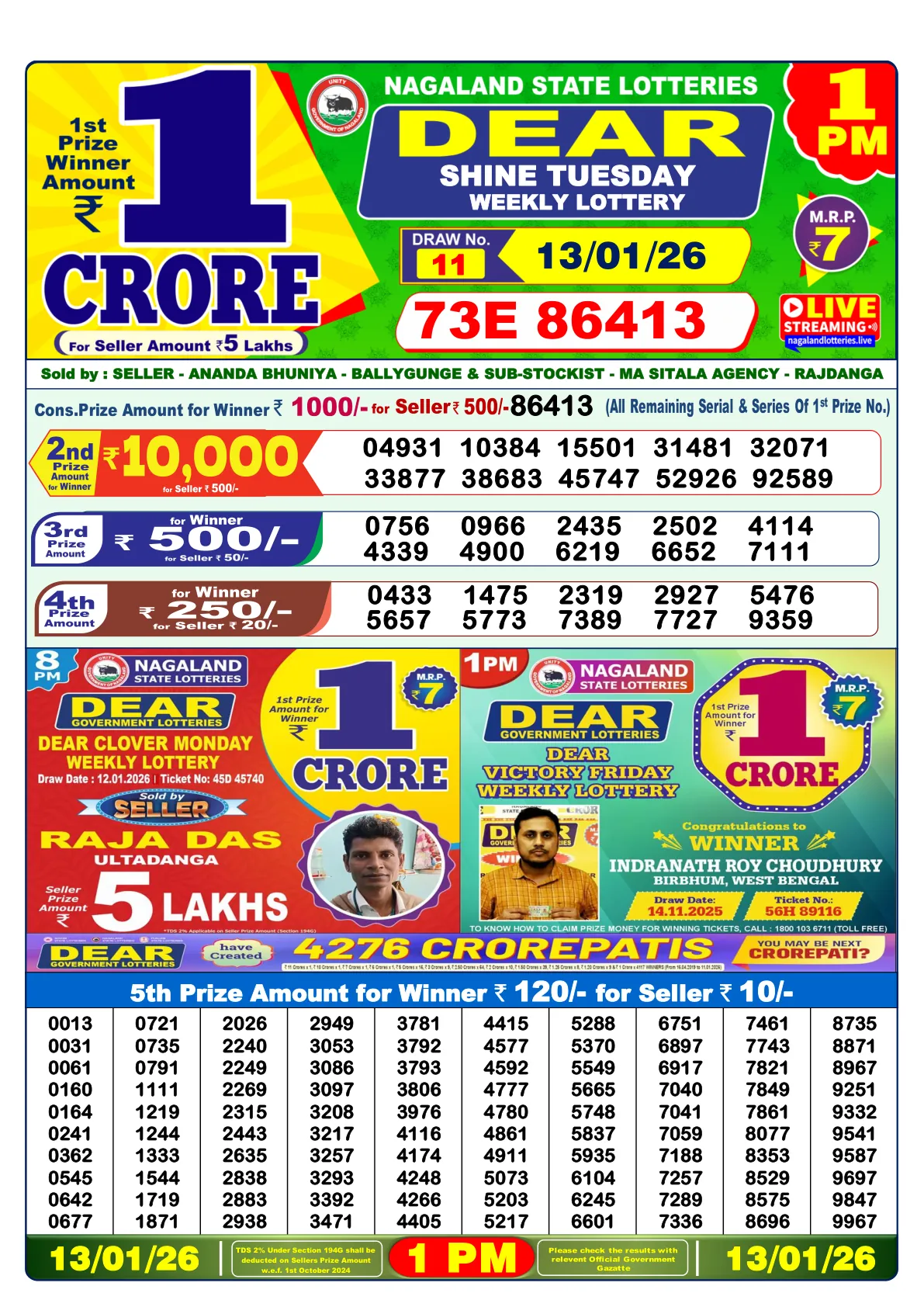 Dhankesari Result for 13-01-2026 1:00 Morning Draw - Winning Numbers