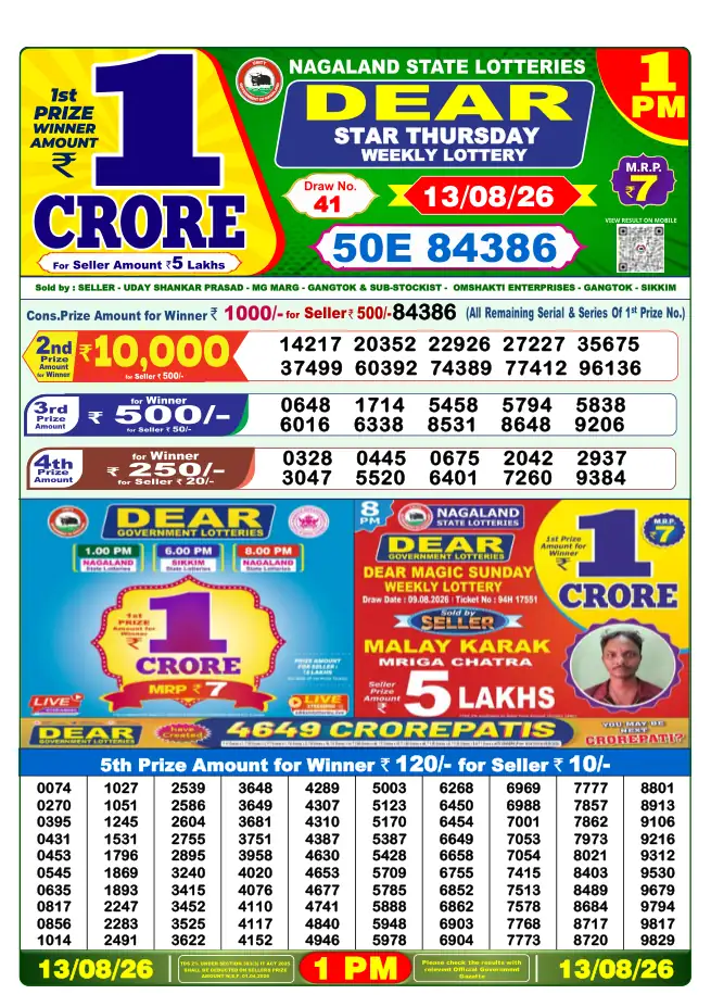 Dhankesari Result for 14-08-2026 1:00 PM Morning Draw - Winning Numbers
