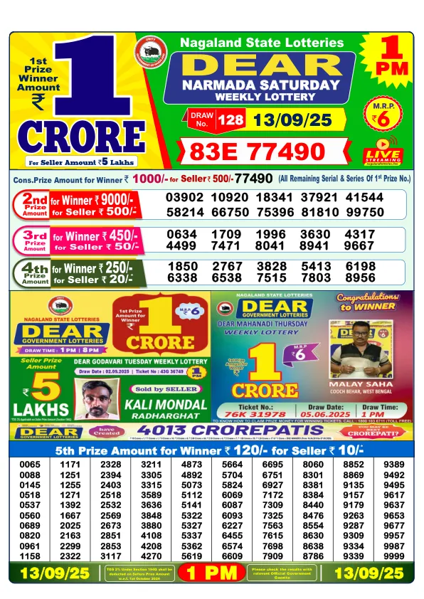 Dhankesari Result for 13-09-2025 1:00 Morning Draw - Winning Numbers
