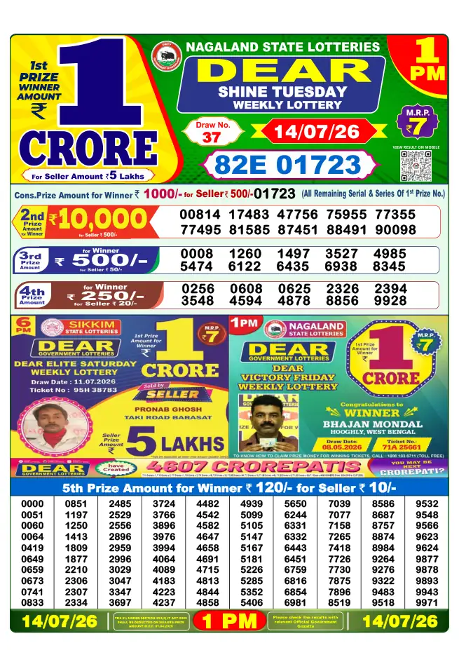 Dhankesari Result for 15-07-2026 1:00 PM Morning Draw - Winning Numbers