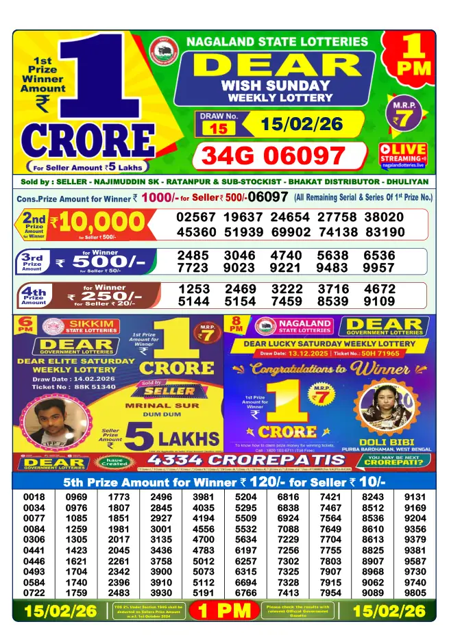 Dhankesari Result for 16-02-2026 1:00 PM Morning Draw - Winning Numbers