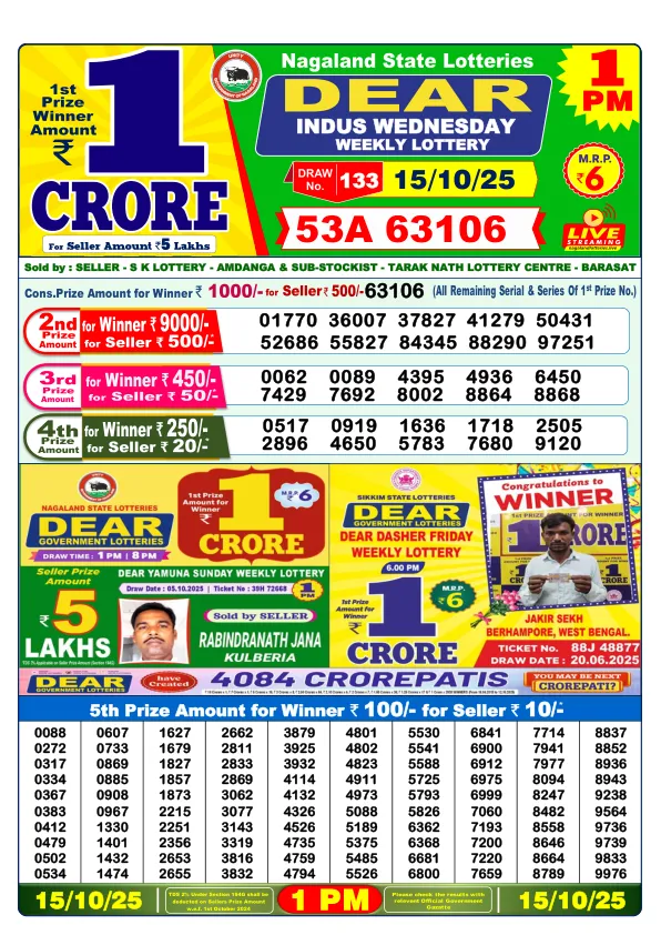 Dhankesari Result for 15-10-2025 1:00 Morning Draw - Winning Numbers