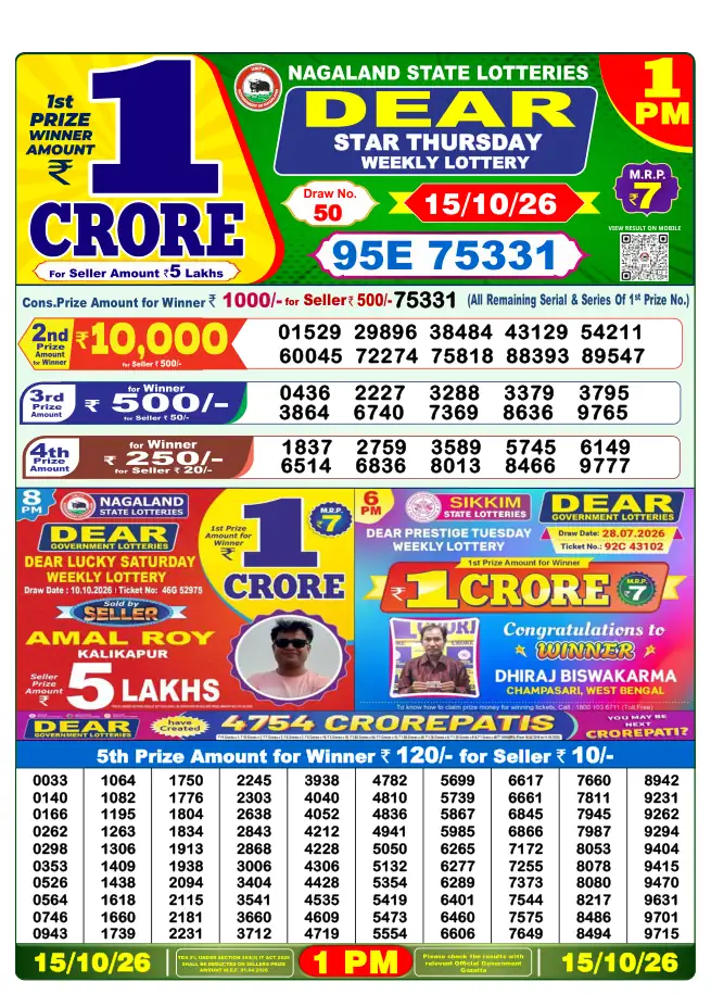 Dhankesari Result for 16-10-2026 1:00 PM Morning Draw - Winning Numbers