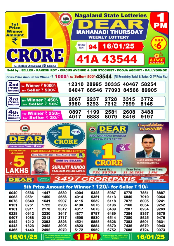 Dhankesari Result for 16-01-2025 1:00 Morning Draw - Winning Numbers
