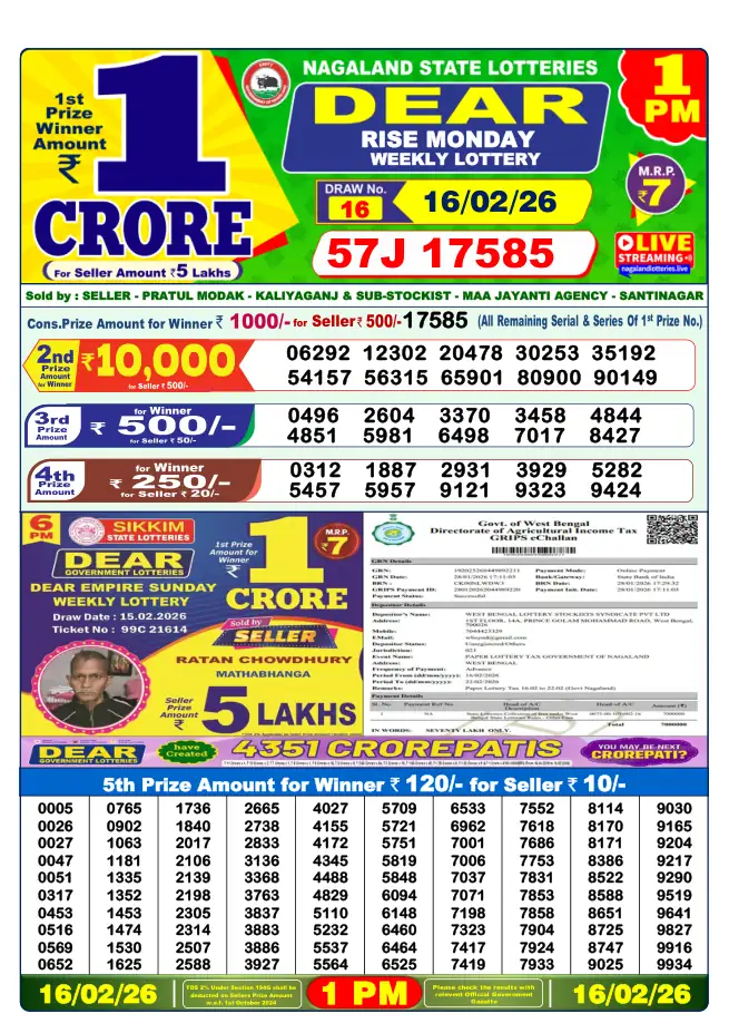 Dhankesari Result for 17-02-2026 1:00 PM Morning Draw - Winning Numbers