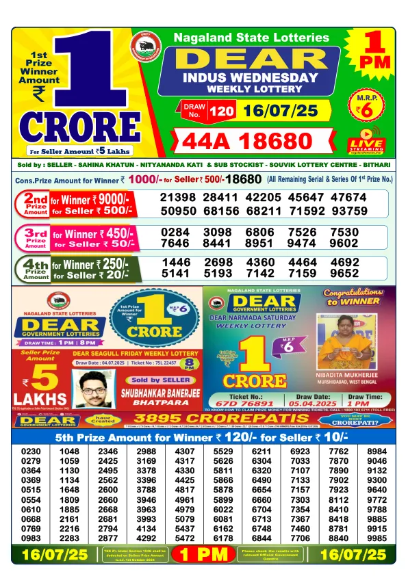 Dhankesari Result for 16-07-2025 1:00 Morning Draw - Winning Numbers